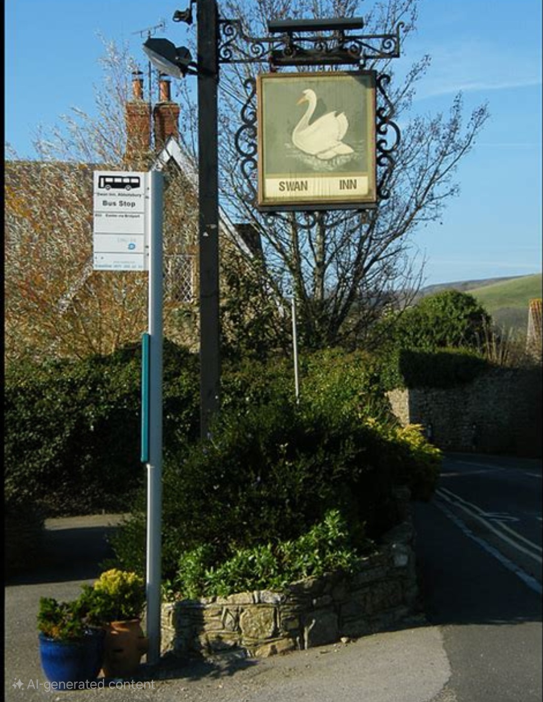 Bus stop outside The Swan Inn Abbotsbury Dorset